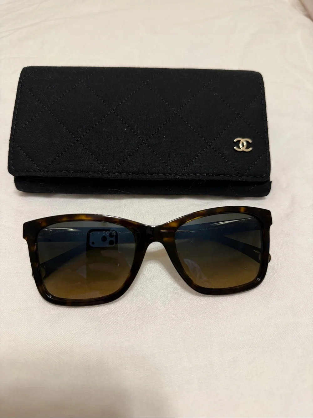 CHANEL Tortoiseshell Sunglasses with Black Quilted Logo Case